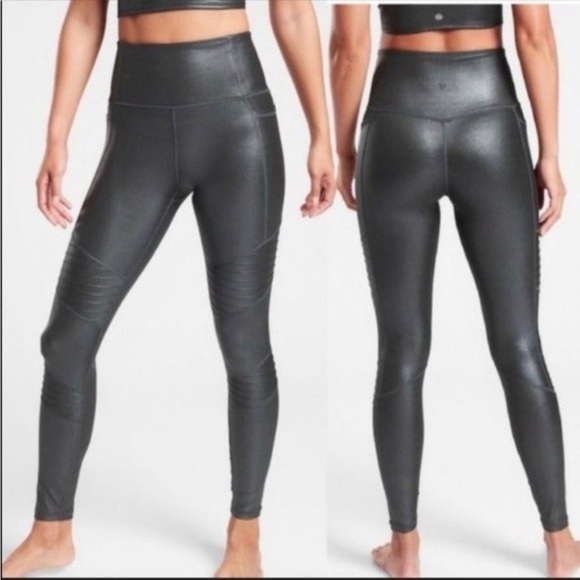Athleta Inclination Moto Tight Legging Shimmer Metallic High Rise Phone Pockets - Picture 3 of 14